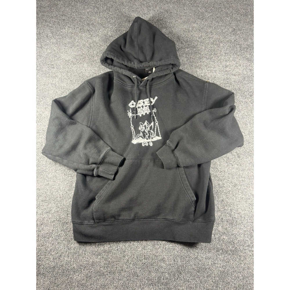 OBEY Hoodie Sweatshirt Mens Large Black Death Fairy Limited Drop Pullover